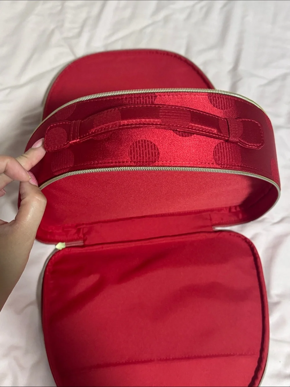 Estee Lauder Red Polka Dot Handle Cosmetic Case